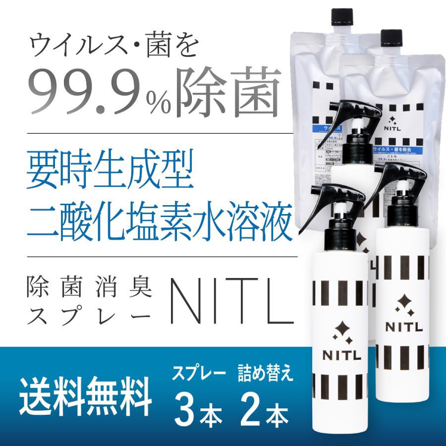 工場直送 要時生成型二酸化塩素 除菌スプレー Nitlニトル スプレー本体3本 詰め替え用レフィル2個セット 海外正規品 Www Aqtsolutions Com