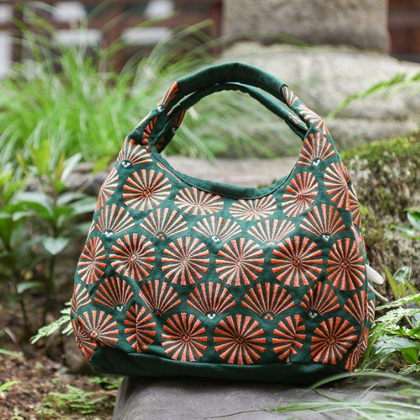京都くろちく ミニラウンドバッグ 松深緑 link 和柄がかわいい