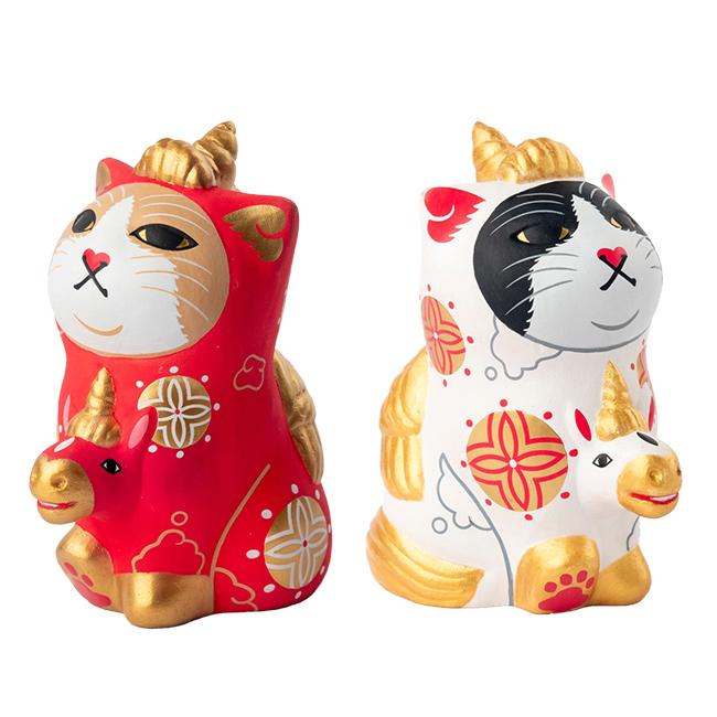 エサシトモコ みんなの天馬猫 紅白セット(縁起物 置物 干支 馬 午 玄関