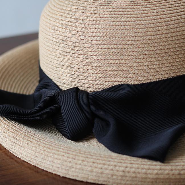 未使用　石田製帽　ラフィア　麦わら帽子 石田製帽 ラフィア糸入りかぎ編み セーラハット 50[ラフィア