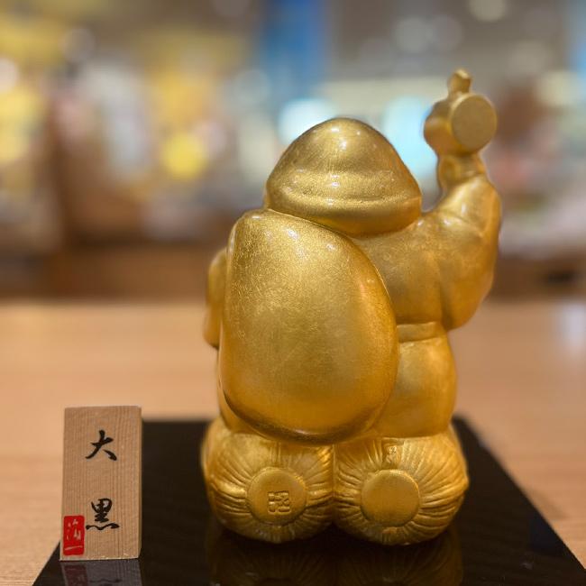 ●讃岐一刀掘り 大黒天 台座付き　五穀豊穣 商売繁盛 開運招福 財運向上 彫刻 置物 アンティーク オブジェ 骨董 開運 大黒様(大黒天 財運 商売繁盛 五穀豊穣 本金箔 置き物 大黒天様