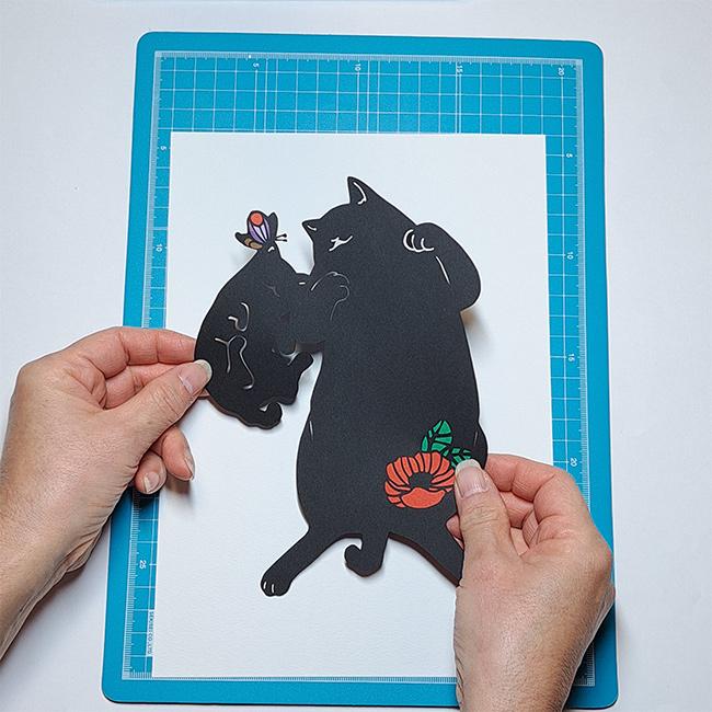 切り絵スターターキット ねこ・バラ(切り絵 キット 初心者 道具 セット