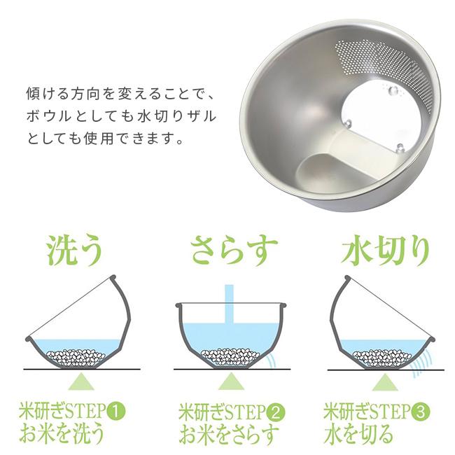 米研ぎボウル 21cm ステンレス製(米とぎ ボウル ザル 一体 便利グッズ