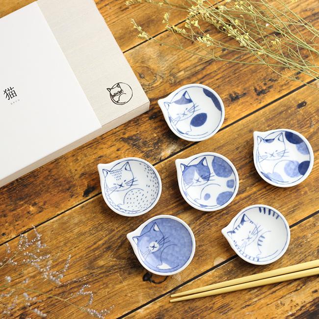 豆neco皿 まめねこざら 6Pset 木箱セット(豆皿 猫 皿 猫柄 ねこ