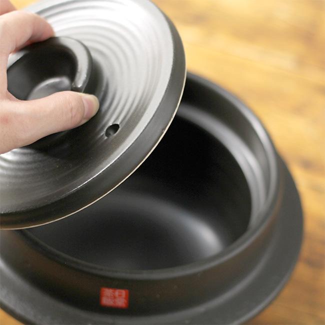 日常茶飯器 羽釜 ごはん鍋 3合 内蓋付(萬古焼 万古焼 ご飯鍋 日本製