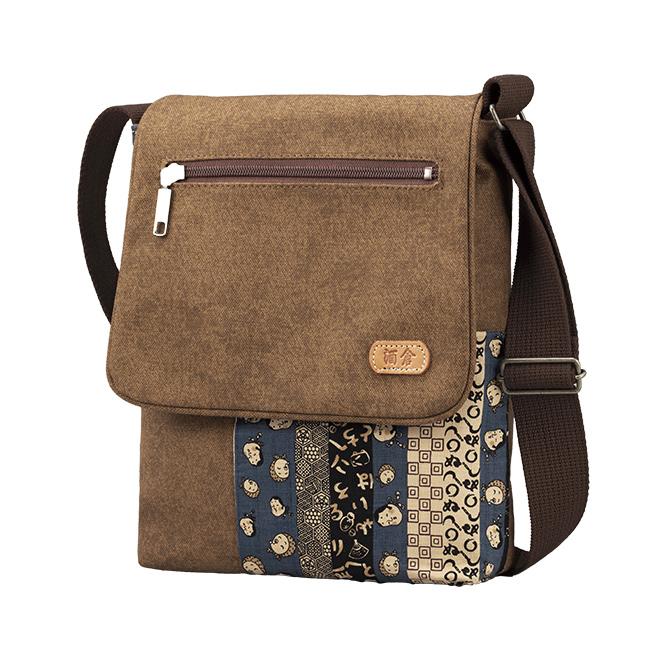 日本製 酒倉染帆布×時代小紋柄 かぶせショルダー(ショルダーバッグ