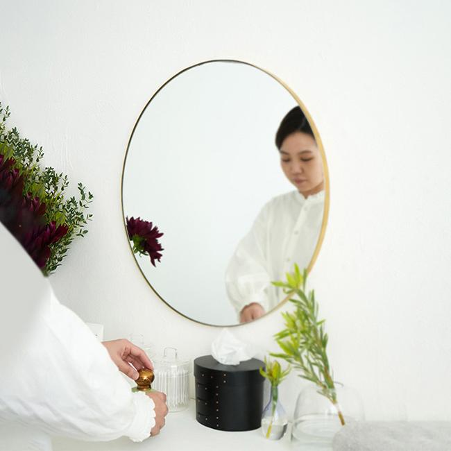 Brass oval mirror HS3684(壁掛けミラー 楕円 オーバル アンティーク