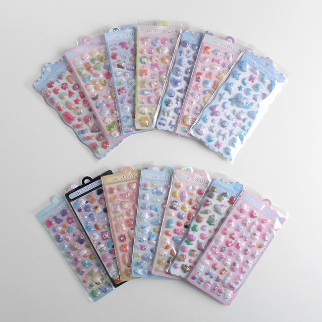 ぷくぷく3Dシール 《4枚セット》(シール ぷくぷく 立体 ぷくぷくシール