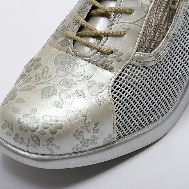 サイドメッシュの花柄シューズ(レディース ヒール4cm シューズ