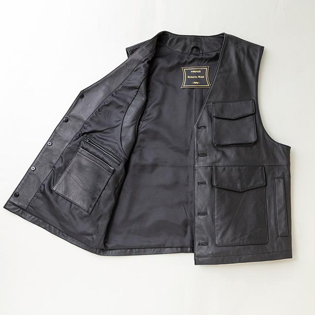 ロベルトリッチ ラム革 10ポケットベスト(ラム革ベスト 多機能ベスト