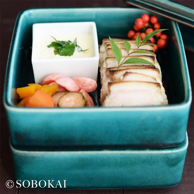 SOBOKAI ソボカイ トルコ青釉 角お重 2段(お正月 おせち お節 SOBOKAI ソボカイ トルコ青釉 角お重 2段(お正月 おせち お節