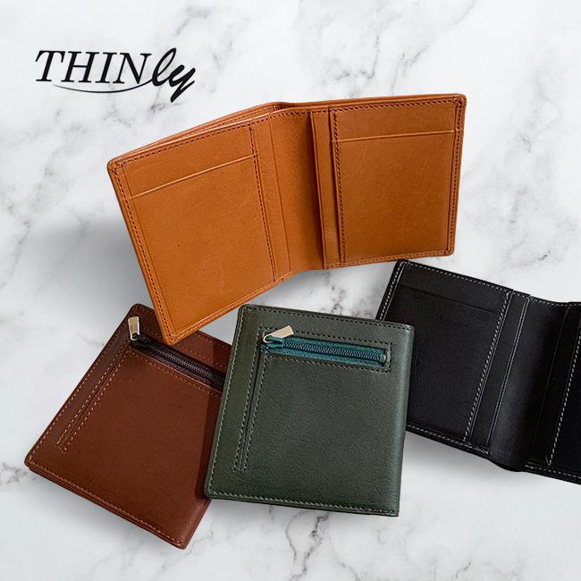 THINly スィンリー カードが10枚入る薄い手の平財布 小銭入れ付き(二つ折り財布 メンズ レディース 薄い コンパクト 2つ折り財布 シンプル 二つ折 財布 牛革 レザー 革 二つ折り おしゃれ ブランド) THINly スィンリー カードが10枚入る薄い手の平財布 小銭入れ付き(二