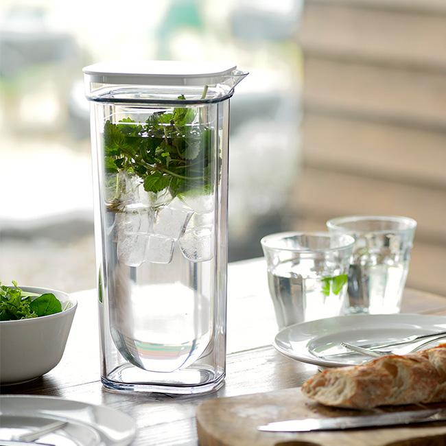 ダブルウォールカラフェ 1L(ピッチャー 冷水筒 蓋付き おしゃれ