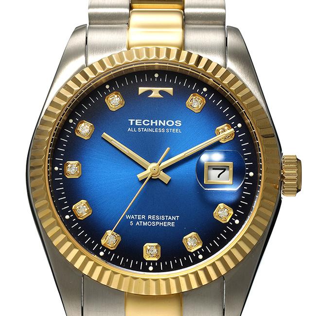 腕時計 TECHNOS 良品 TECHNOSテクノス腕時計ブラック＆シルバー クロノグラフ洗練