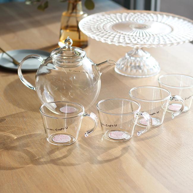 ティーセット 4カップ(耐熱ガラス ティーポット 1L カップ 4客 セット