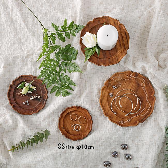 Tray 輪花 SS Φ10cm(小皿 コースター 小さい 木製 プレート 皿 木の皿