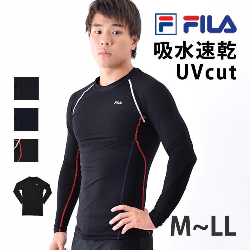 FILA フィラ ランニングウェア メンズ コンプレッションシャツ 長袖 UVカット クルーネック M-LL 448124ネコポス送料無料 インナー 吸水速乾 100%正規品 最先端
