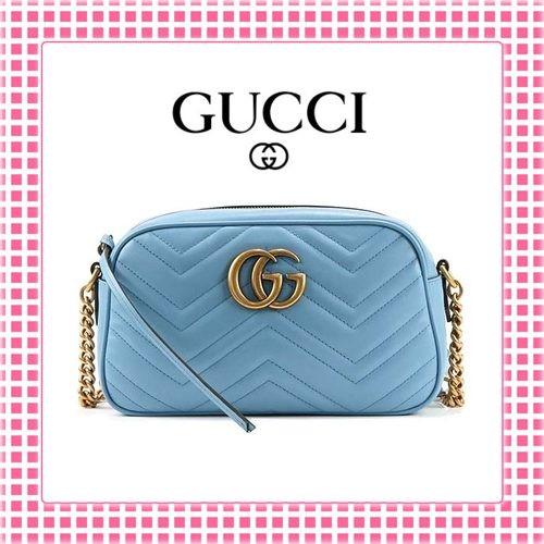 グッチ Marmont Gucci レディースファッション 17最新作 Gg バッグ Marmont キルティングレザー 綺麗屋さん ミニショルダーバッグ ライトブルー マーモント 4338 Lbl 新素材新作本物