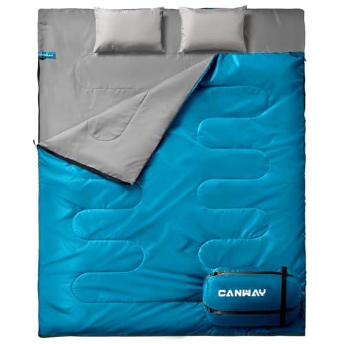 CANWAY 寝袋 2人用 防水シュラフ スリーピングバッグ 封筒型 キャンプ 連結解体 車中泊 防災用 自宅用 避難用 コンパクト 最低温度0 | 