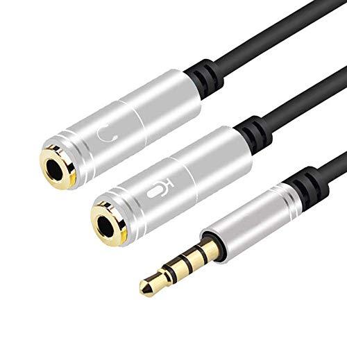 ヘッドホン+マイク用変換アダプタケーブル Deear Y分岐ジャックコネクタケーブル 3極メスx2-4極オス ゲーミングヘッドセット PS4 / | 