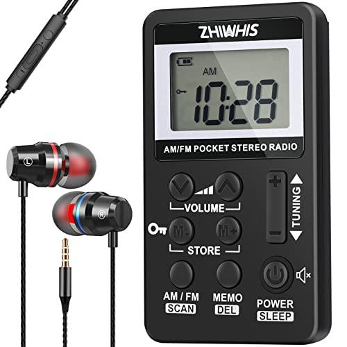 ZHIWHIS 携帯ラジオ 小型充電式 タイマー/デジタル時計付き AM/FM/ワイドFM対応 DSP高感度ステレオ受信機 キーロックとプリセッ | 