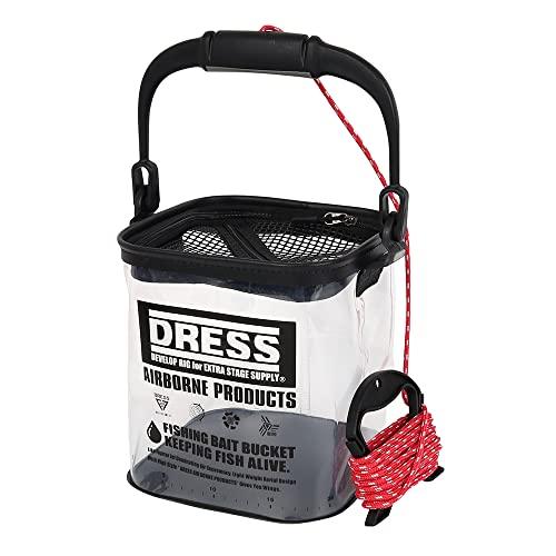 ドレス(DRESS) 活かし水汲みバケツ クリアブラック 7ｍロープ&ホルダー付属 メッシュ蓋 ファスナー開閉 EVA 万能バケツ ライトゲーム | 