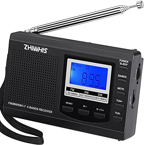 ZHIWHIS ラジオ 小型ポータブル FM/AM/SW ワイドfm対応 クロック防災ラジオ 電池式 タイマー/目覚まし時計/デジタル時計/キー | 