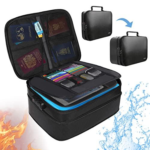 耐火バッグ 耐火ケース 耐火金庫 書類ケース 集金袋 手提げ金庫 貴重品入れ 大容量 10CM高さ調節 鍵付き 金庫 耐火 収納ボックス 3層式 | 