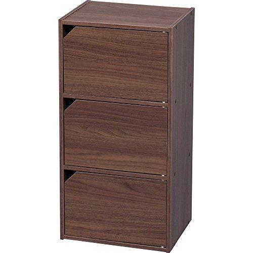 アイリスオーヤマ カラーボックス 収納ボックス 本棚 扉付き 3段 幅36.6×奥行29×高さ73.2cm ウォールナットブラウン モジュールボ | 