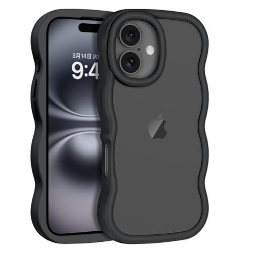 BENTOBEN iPhone 16用 ケース 半透明 波型 うねうね かわいい 韓国 超軽量 薄型 耐衝撃 レンズ保護 擦り傷防止 ストラップ | 