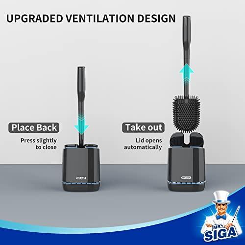 MR.SIGAトイレ掃除ブラシとブラケット、耐久性と柔軟性のブラシ、傷つけない、壁掛け式トイレブラシ浴室洗浄ブラシ、ブラック、1セット |  | 02