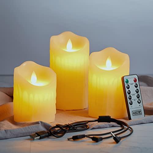 AnnTec LEDキャンドルライト USB充電式 3点セット リモコン搭載 ロウソク 本物の炎のようにゆらめく 暖色光 火を使わない ゆらゆら | 