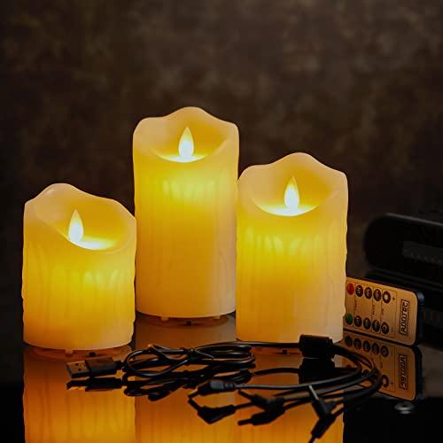 AnnTec LEDキャンドルライト USB充電式 3点セット リモコン搭載 ロウソク 本物の炎のようにゆらめく 暖色光 火を使わない ゆらゆら |  | 01