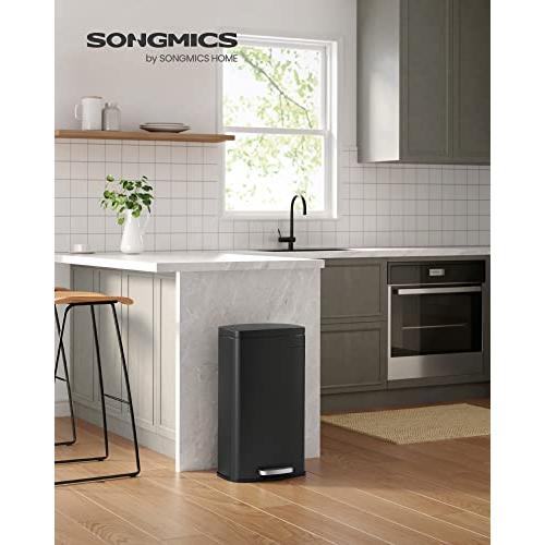 SONGMICS ゴミ箱 ふた付き 30L ペダル式ダストボックス 横型 薄型