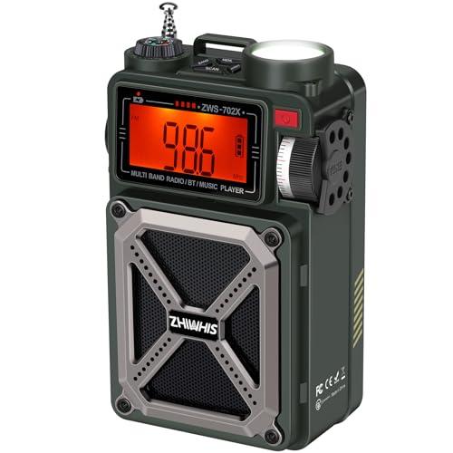 ZHIWHIS Bluetoothスピーカー 防災ラジオ FM/AM/短波/ワイドFM対応 懐中電灯 ソーラー/手回し/USB-C充電 SOSア | 