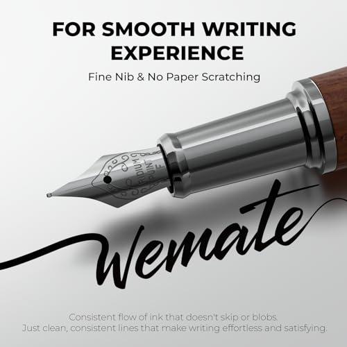 WEMATE 木製万年筆セット 細字ペン先 インクカートリッジ20本（黒10本