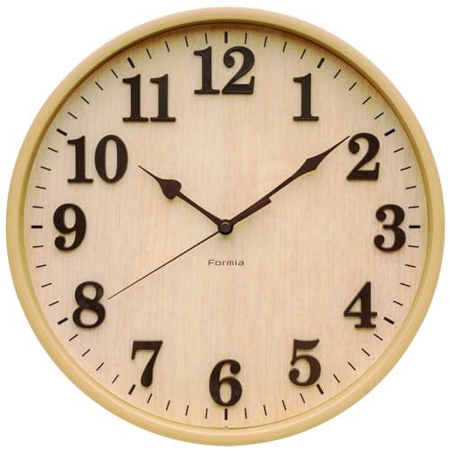 Formia(フォルミア) 掛け時計 立体文字盤 ナチュラル 直径30.5cm 北欧風インテリア 静音 連続秒針 新築 リビング 子供部屋に最適 | 