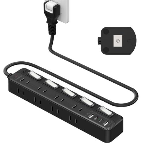 NVEESHOX 電源タップ マグネット 延長コード 1m 5つ個別スイッチ AC口