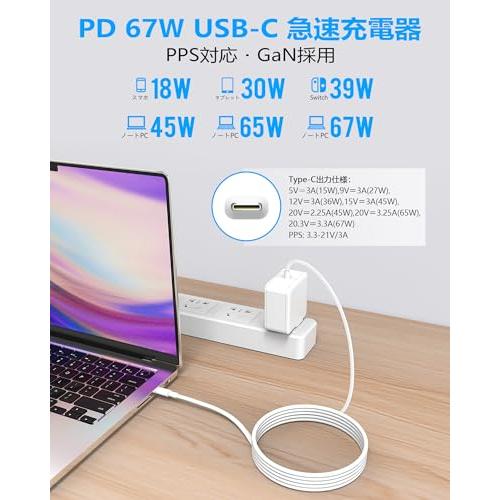 Macbook 充電器 ノートパソコン 急速充電器 Type-C ACアダプター PD