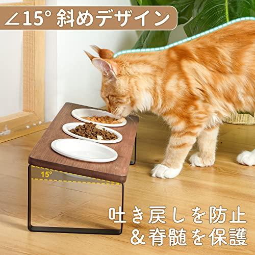 猫食器 ネコボウル ねこエサ入れ 食器スタント スタンド ねこ給食 ペット ボウル フード用 スタンド 竹製 ねこ ご飯台 ねこお皿 (ブラウン |  | 01