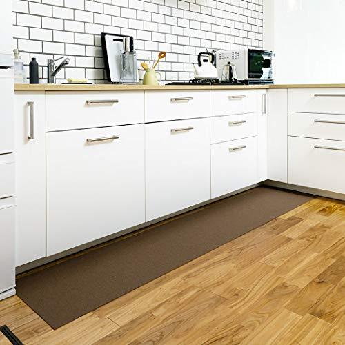 日本製 撥水 消臭 洗えるサンコー キッチンマット ずれない 台所マット ロング 45×210cm ブラウン おくだけ吸着 KR-46 | 