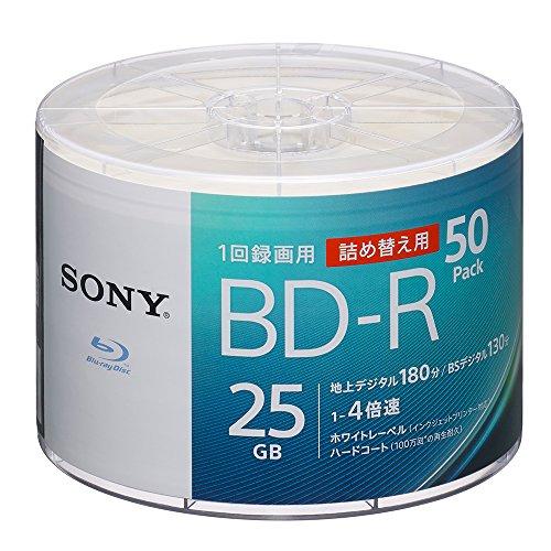 ソニー(SONY) ブルーレイディスク BD-R 25GB (1枚あたり地デジ約3時間) 1回録画用 50枚入り 4倍速ダビング対応 ケース無し | 