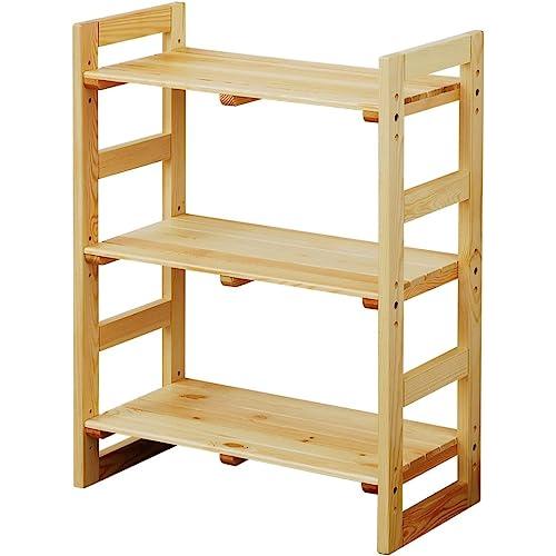 山善 ウッド ラック 幅60×奥行30×高さ80cm 3段 木製 棚板高さ調節 組立品(工具付き) ナチュラル SPR-8060(NA) | 