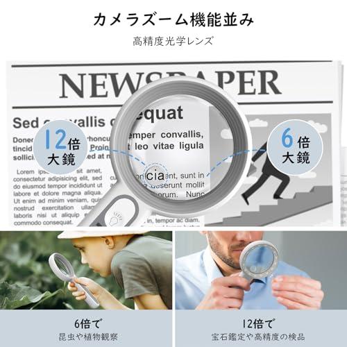 MoKo ルーペ 手持ちルーペ LED付き USB充電式 虫眼鏡 拡大鏡 6+12倍高倍率 2in1 デュアルレンズ 読書用拡大鏡 ハンドヘルド |  | 01