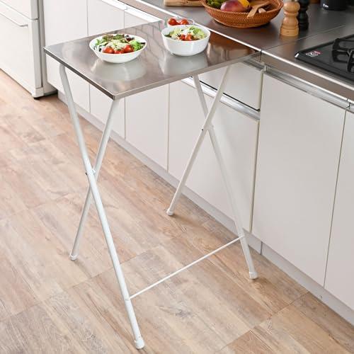 山善(YAMAZEN) テーブル 折りたたみテーブル ハイタイプ ステンレス天板 キッチンカウンター 作業台 幅50×奥行48×高さ85cm キ | 