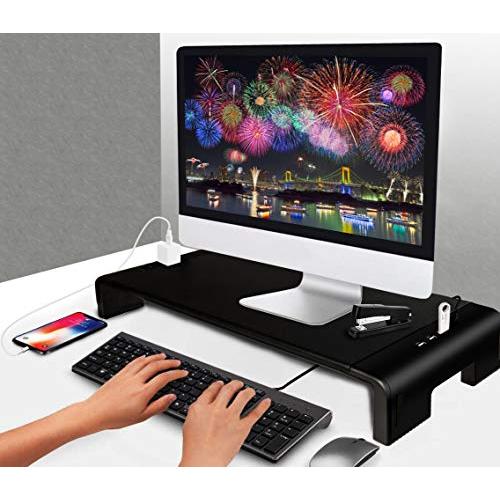 EAYHM モニター台 4*USB2.0 & 2口コンセント付き パソコンモニタースタンド キーボード収納 PC机上台 アクリロニトリルブタジエ |  | 02