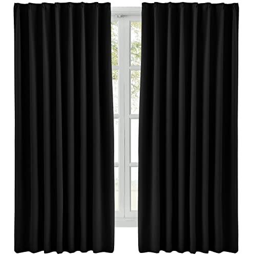Hansleep カーテン 1級遮光 幅100cm丈80cm ブラック 断熱 防寒 防音 省エネ 厚手 無地 おしゃれ 洗える リビング用 (ブ | 