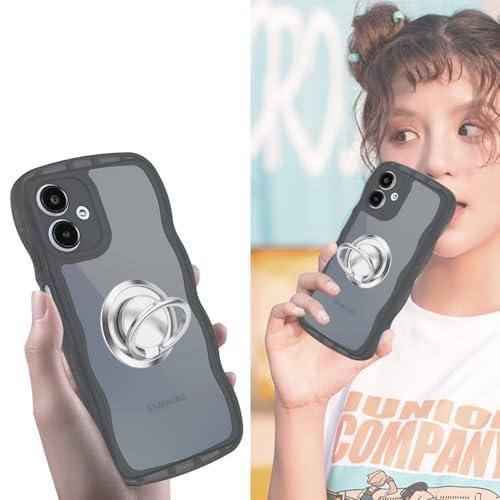 Galaxy A25 5G ケース ブラック ウェーブ リング付き TPU波状の