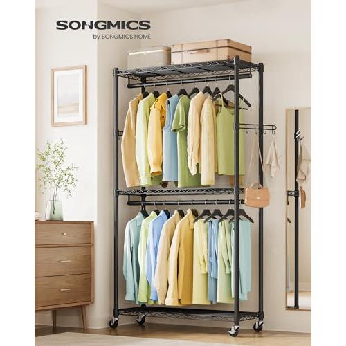 SONGMICS ハンガーラック 洋服かけスチールラック 2段式衣装収納 幅