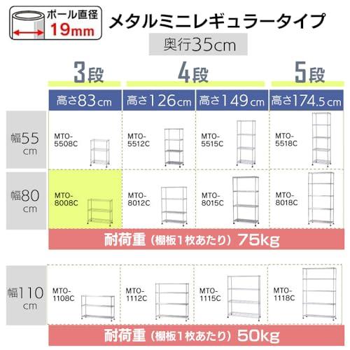 アイリスオーヤマ ラック メタルラック本体 3段 キャスター付き 幅80